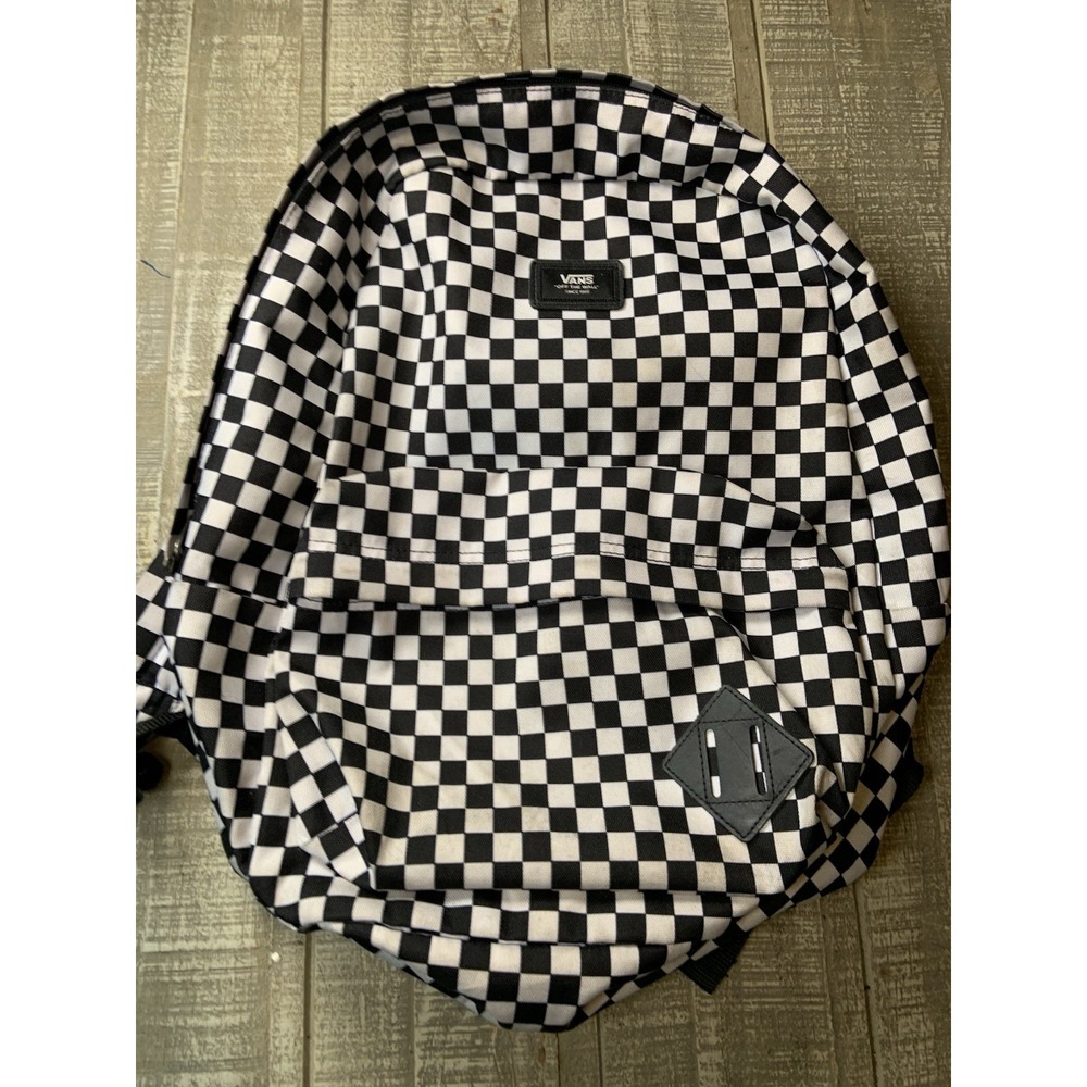 VANS Black & White Checkered Backpack Zip Closure Adjustable Straps School Skate